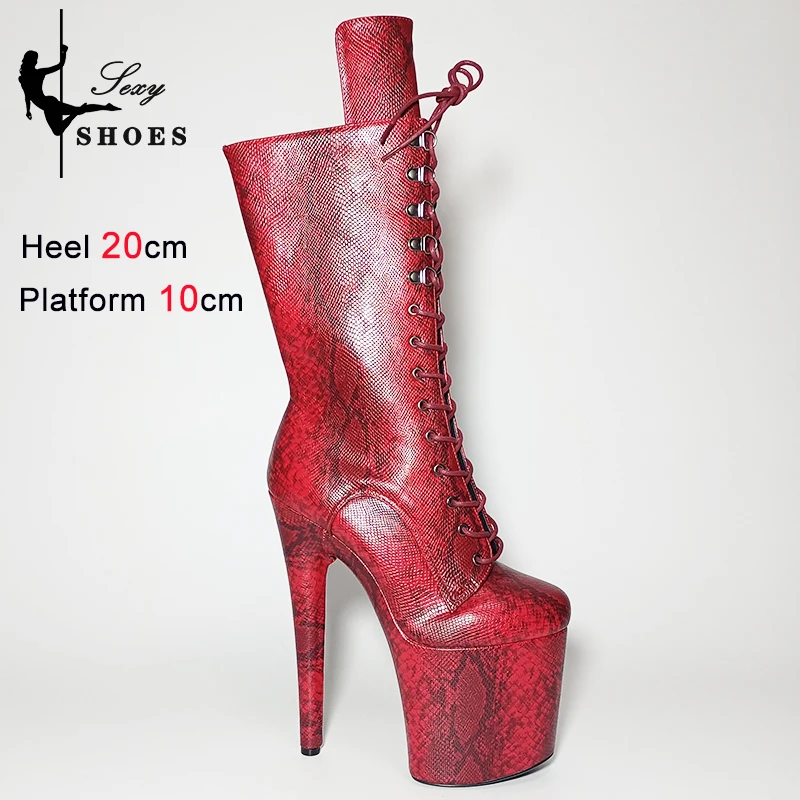 Snake Pattern Shoes Women Sexy Fetish 8Inch/20CM Pole Dancing Ankle Boots Stripper Stiletto Heels Low Tube Short Boots Thin Heel