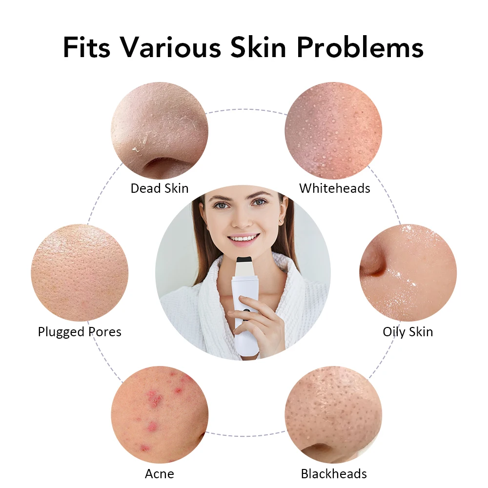 LED Ultrasonic Skin Scrubber Skin Lifting Tightening EMS Spatula Ion Deep Facial Pore Cleansing Machine Blackhead Remover