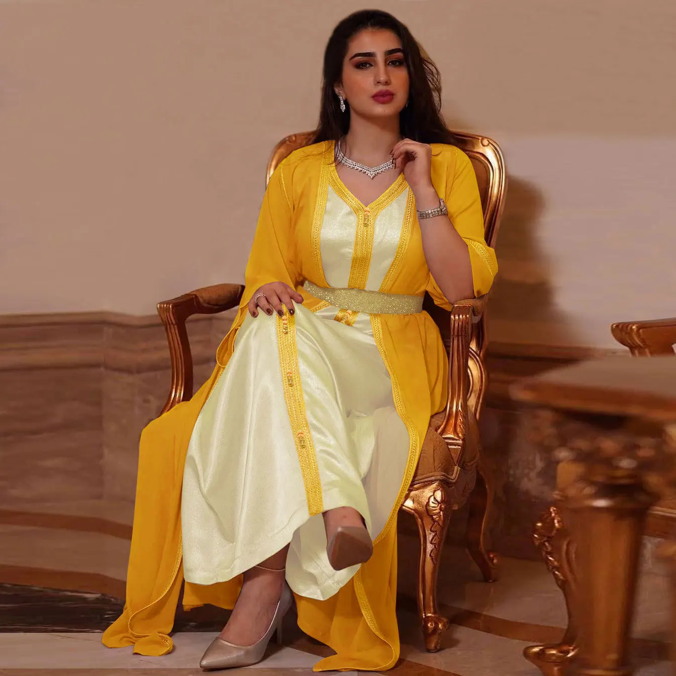 Two-piece Set Ethnic Style European and American Hot Plus Color Chiffon Dress Foreign Trade Muslim Women's Wear Free Shipping