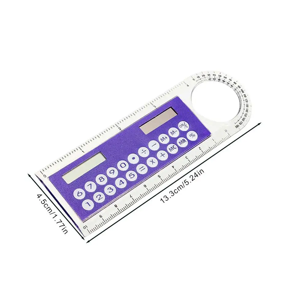 3 in 1 자, 계산기, 각도기, 확대경이 하나로 13cm 투명 태양광 측정 도구 (학교/사무실용)