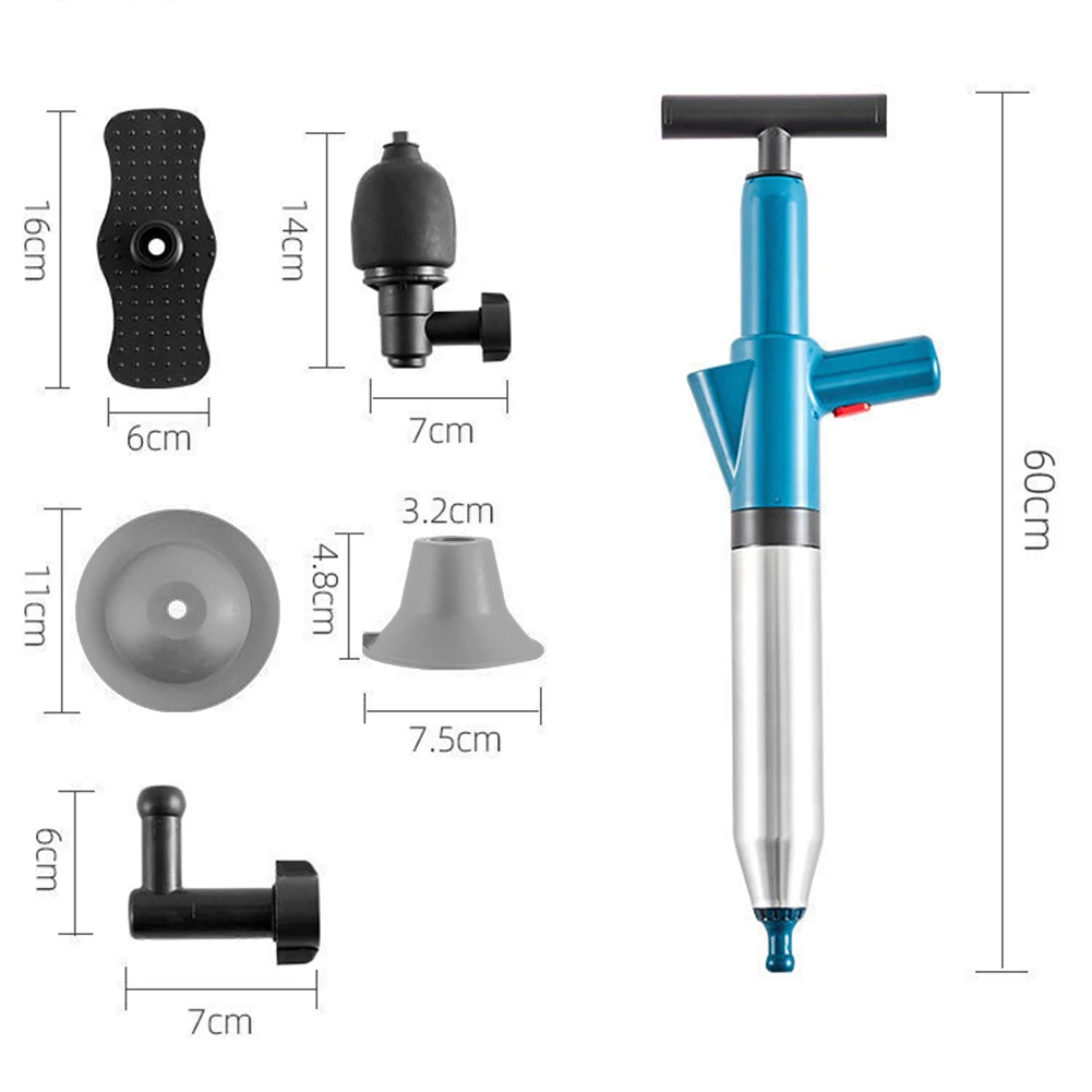 Air Power Drain Blaster Tools Stainless Steel Clog Remover Universal High-pressure Accessories for Bathroom Shower Bathtub