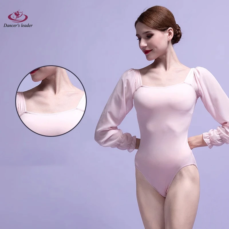 

Балетный костюм, трико для во французском стиле с рукавами-фонариками, Гимнастические Колготки, костюм для выступления, костюм для аэройоги, боди