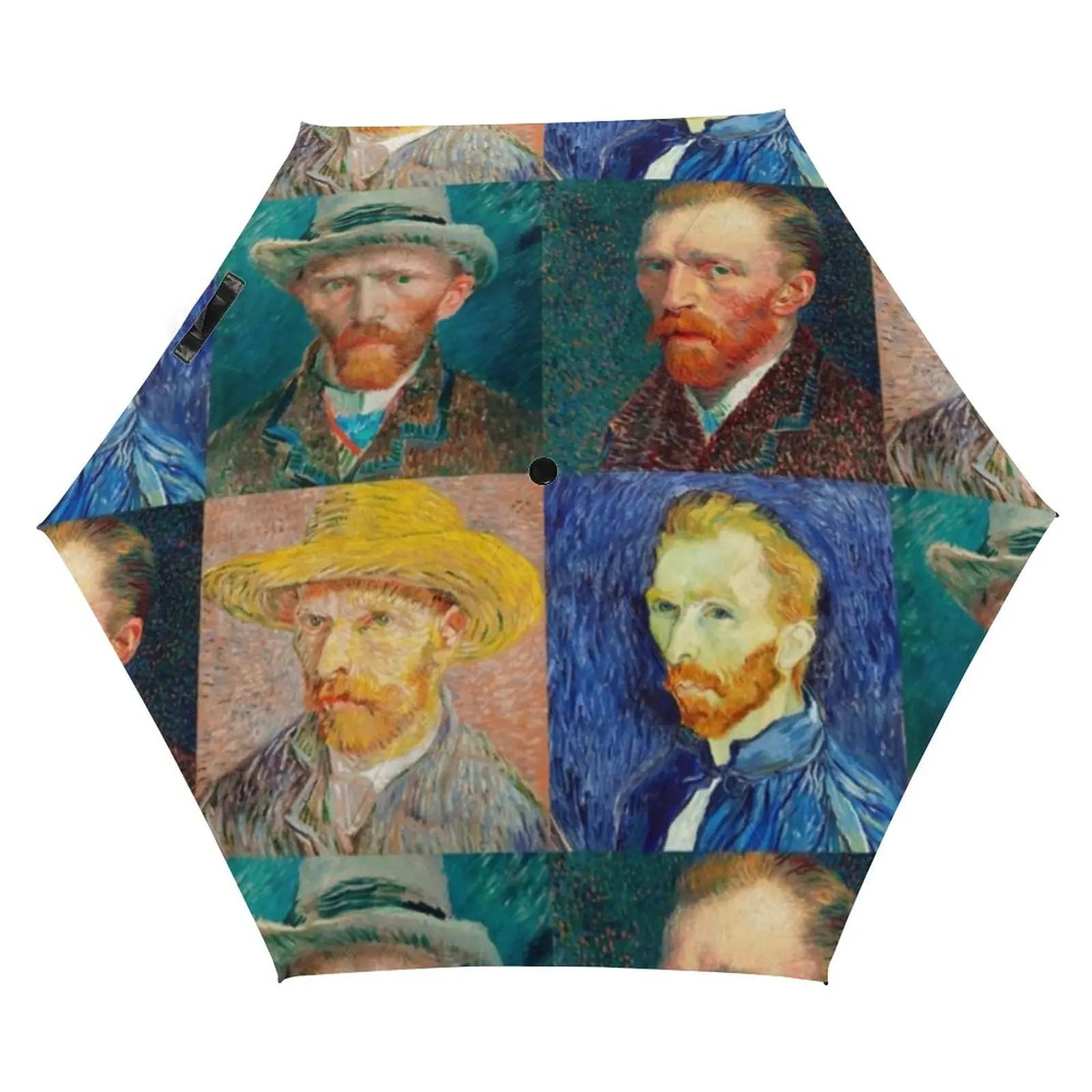 

Van Gogh 3 Fold Manual Umbrella Self-Portrait Star night Collage UV Protection Pocket Umbrella Parasol for Men Women