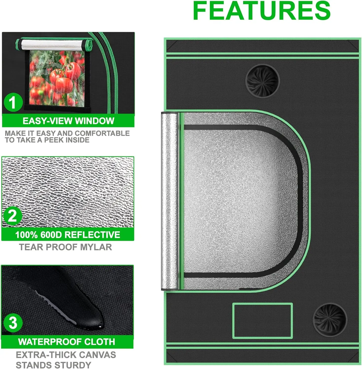 48'' x 48''x 80'' Grow Tent, 4'x4' Indoor High Reflective Mylar Hydroponic Growing Tent Room with Observation Window and Floor