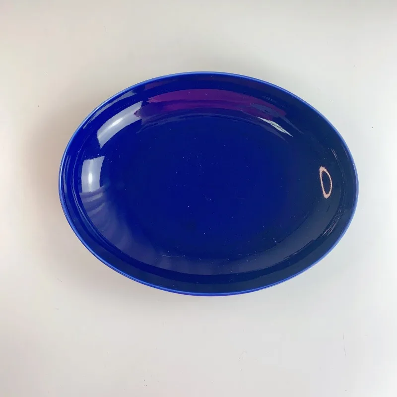 Ins Jiwu Blue Irregular Light Food Bowl Salad Bowl Korean Sapphire Blue Oval Fish Plate Deep Plate Ceramic Soup