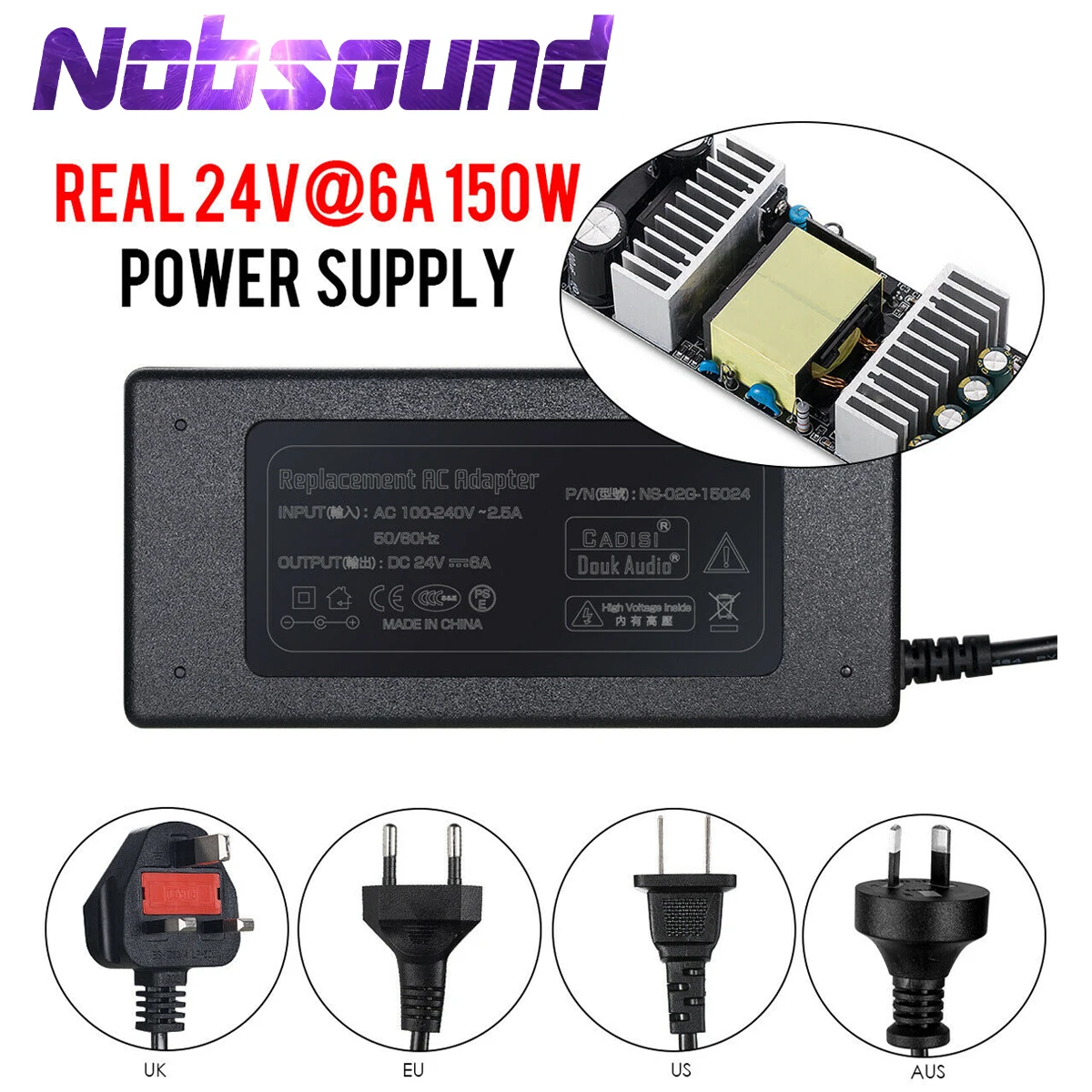 Nobsound 24v@6a 150w Ac/dc Amplifier Power Supply Power Adapter Led ...