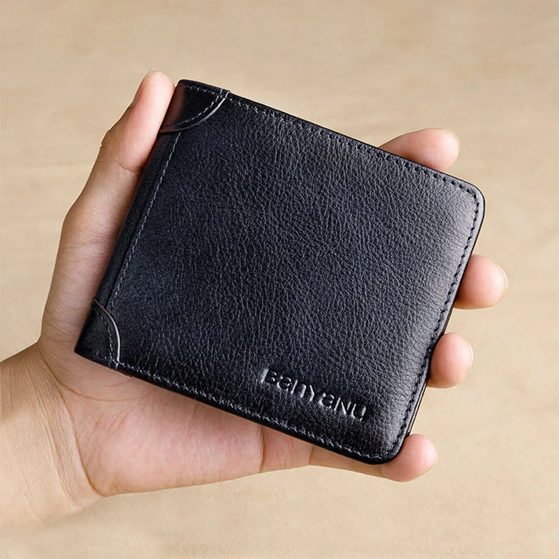 Leather wallet card bag for men Short new large capacity anti-theft card multi-function retro horizontal ID card wallet wallet