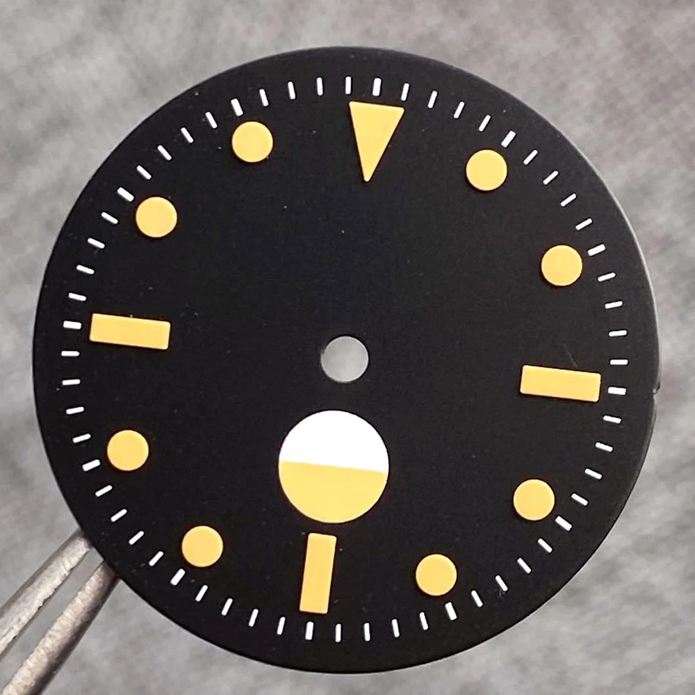 Vintage Black Sterile 29mm Watch Dial with Green Luminous Hands