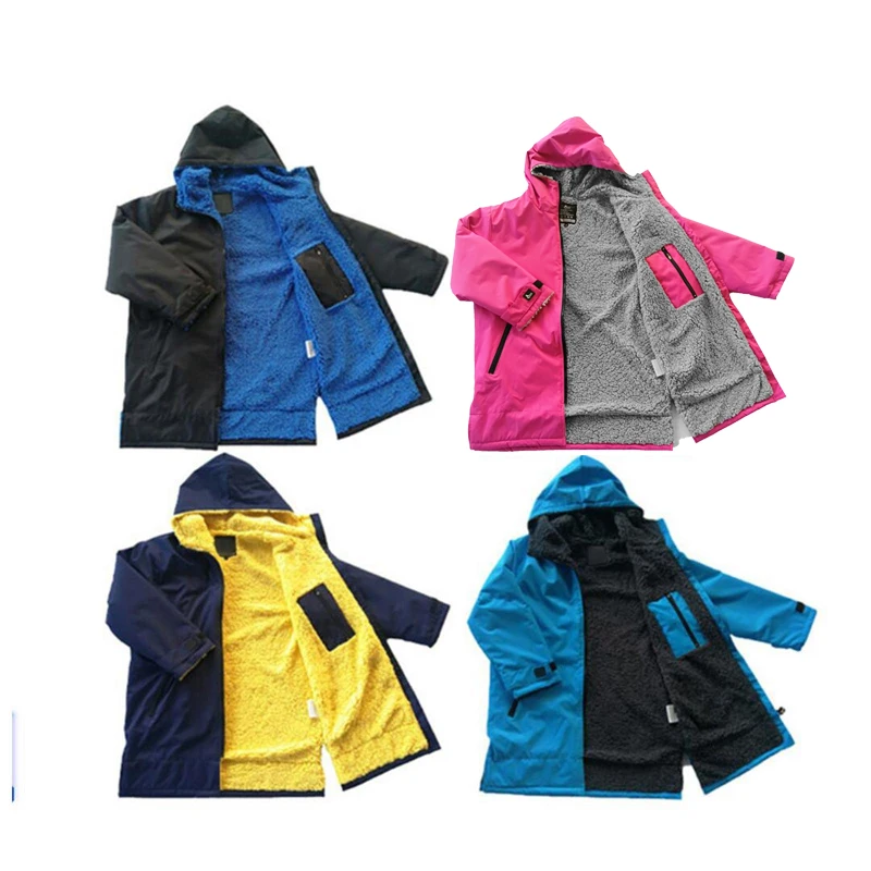 Kids Warm Changing Robe Surf Swim Parka Poncho Coat Jacket Overcoat Thicken Lining Hooded Waterproof Cloak for Boys Girls Pool