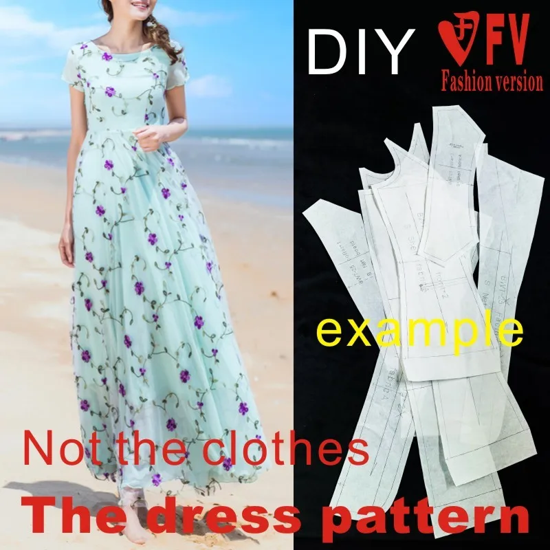 Sewing patterns long dress clothing pattern drawing sample half sleeve