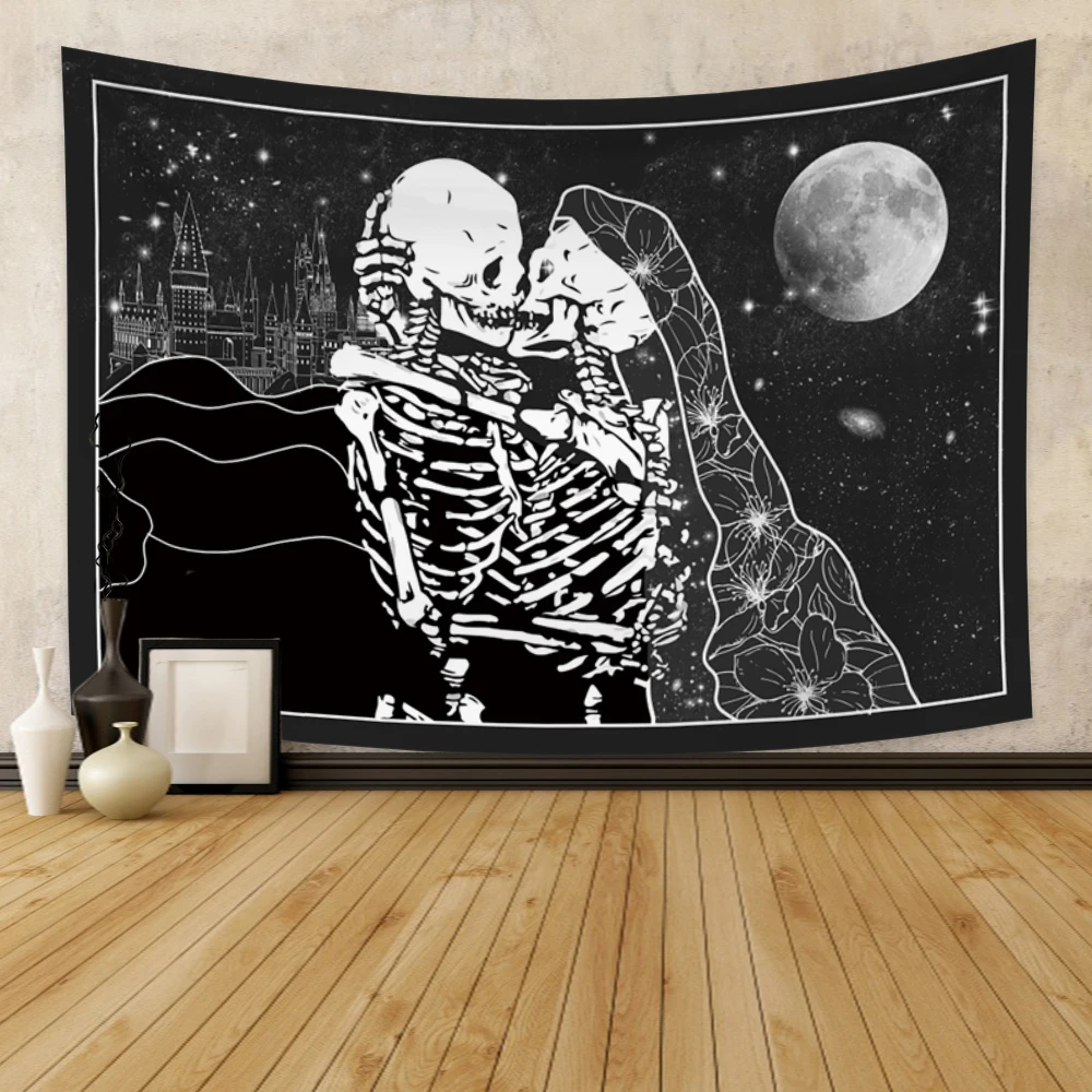

Psychedelic Skull Moon Tapestry The Kissing Lovers Tapestry Black Tarot Tapestry Skeleton Wall Hanging Home Decor Accessories