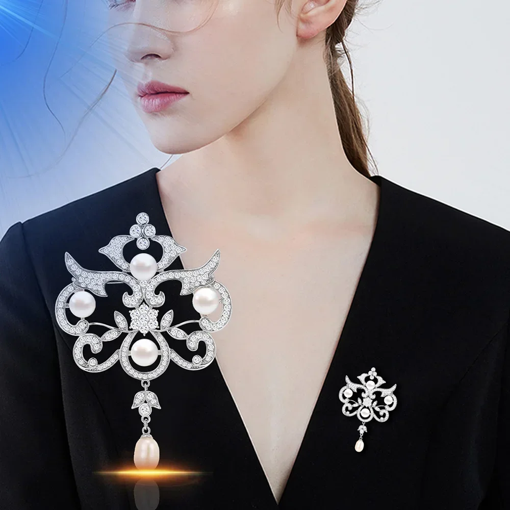 Plum Blossom Flower Pearl Brooch For Wedding Bouquet Wedding Hijab Scarf Pin Up Buckle Women Brooch Clothing Collar Jewelry Pin