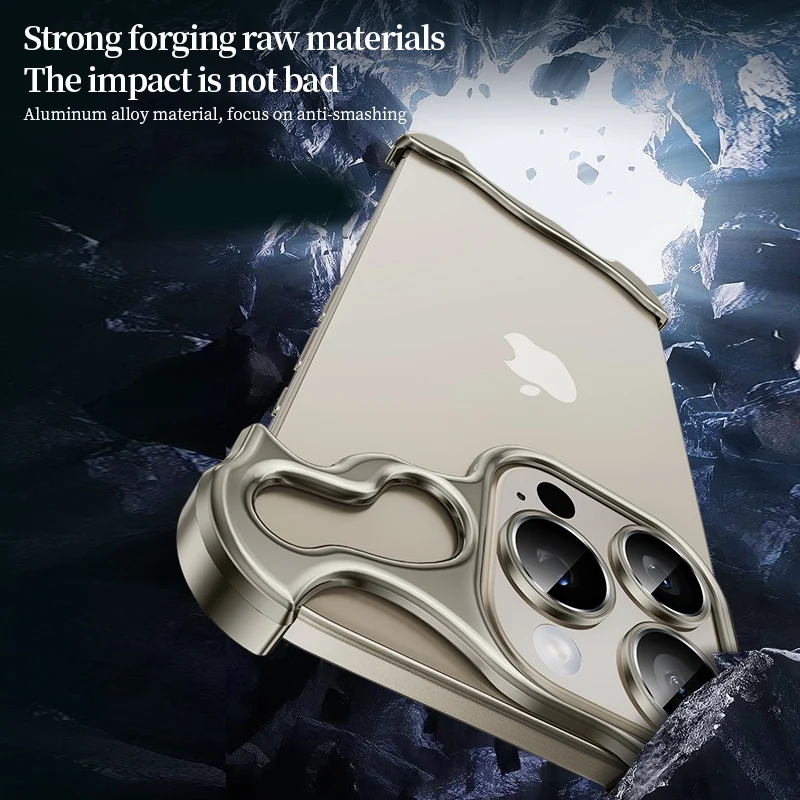 Phone Case For iPhone 15 14 Plus 13 12Pro Max Luxury Irregular Aluminum Alloy Bumper Lens Film Protection Metal Shockproof Cover