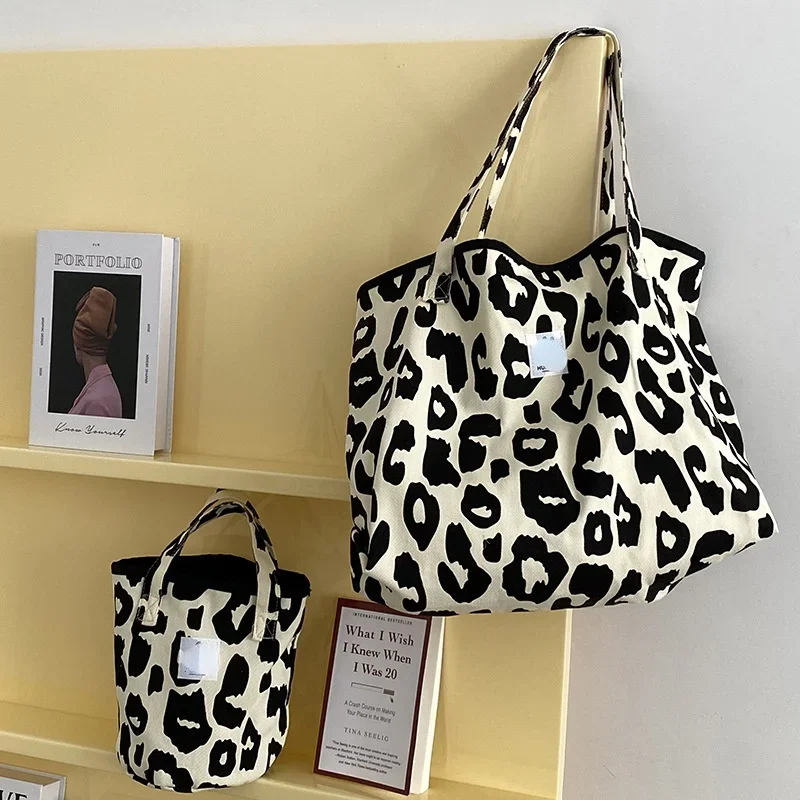 Leopard Shoulder Bag Women's Large Capacity Casual Totes Canvas Bags Bucket Handbag canvas bag women handbags