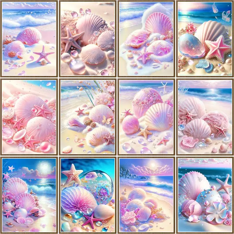 

CHENISTORY Pictures By Number Pink Shell Scenery Kits Painting By Numbers Sea Drawing On Canvas Handpainted Paintings Home Decor