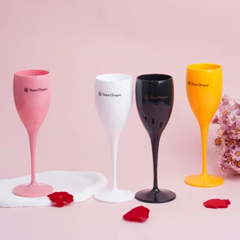 Veuve Clicquot 플루트 유리, 플라스틱 와인 잔, 식기 세척기에 안전한 화이트 오렌지 아크릴 샴페인 유리, 맥주 위스키 파티 컵