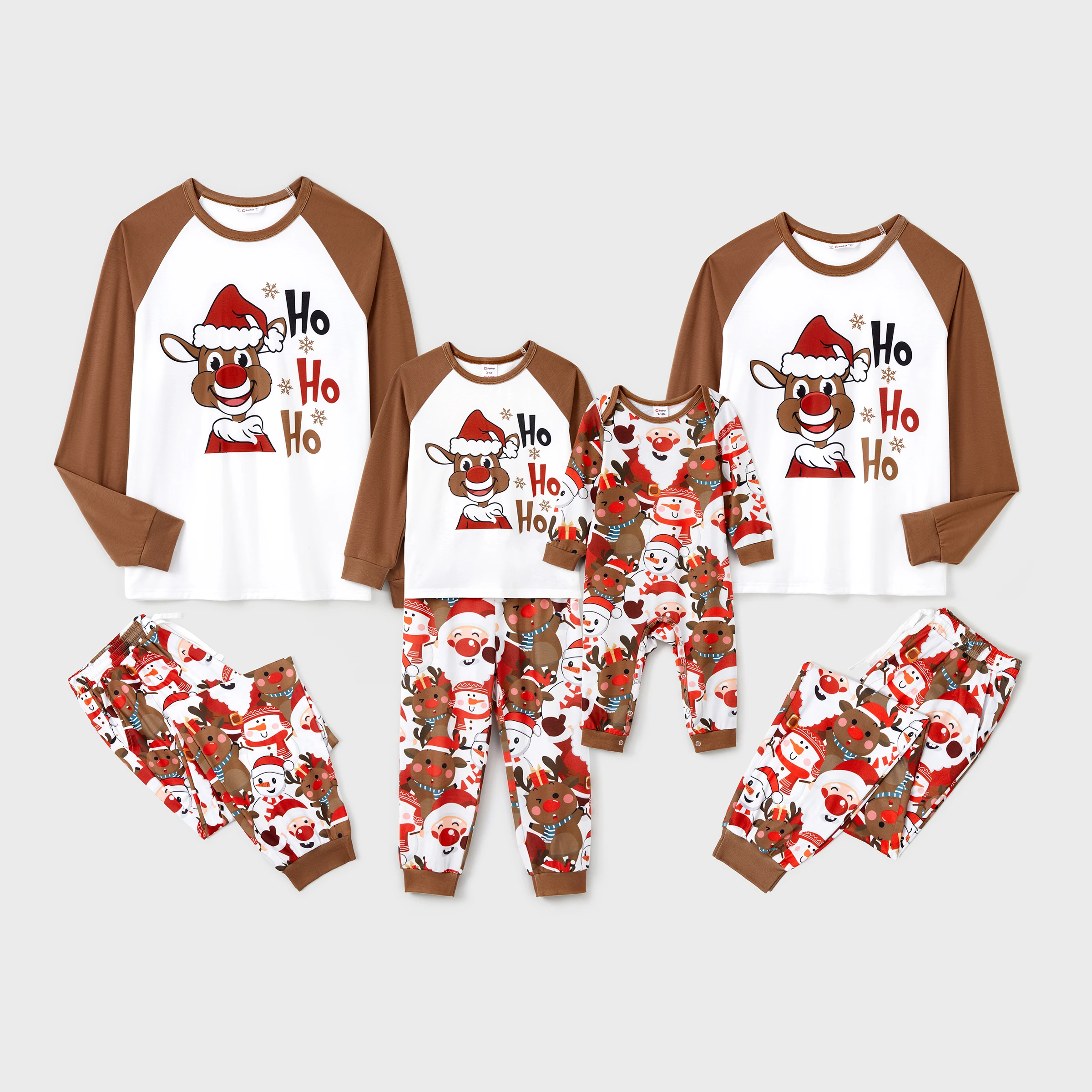 thumbnail image 2 of Conjunto de pijamas navideños a juego con reno de nariz roja, mangas raglán, cordón y bolsillos (resistentes al fuego) de PatPat, 2 of 5