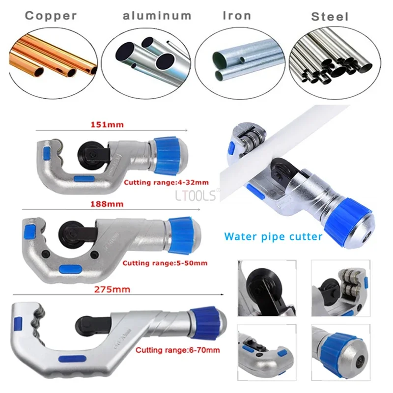 

Резак для подшипников труб 4-32 мм/5-50 мм/6-70 мм подходит для резки медных труб, ПВХ водопроводных труб, труб из нержавеющей стали, ручной резак