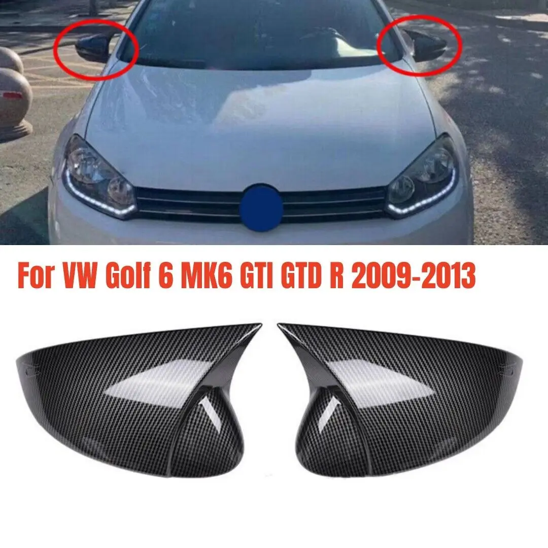 

For VW Volkswagen Golf 6 MK6 GTI GTD 2009-2013 Car Rearview Side Mirror Cover Wing Cap Exterior Door Case Trim Carbon Fiber Look