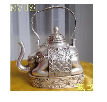 

decoration copper silver factory outlets Tibetan buddhist bronze coated silver elephant shape figure teapot 13 cm tall Statue