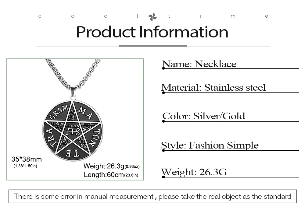 COOLTIME King Solomon's Seal Halskette Edelstahl Pentagramm Solomon Seal Amulett Halskette Schmuck für Männer Geschenk – Detail 2