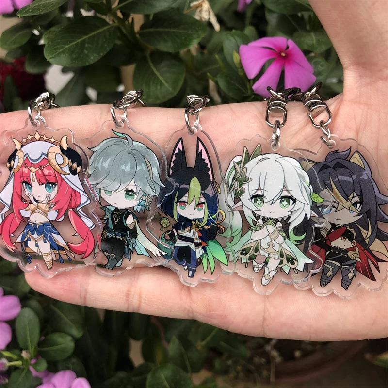 Genshin Impact Zhongli Gorou Barbatos Kaeya Keychain Figure Badge Anime Game Cosplay Accessories action figures toys anime ornament