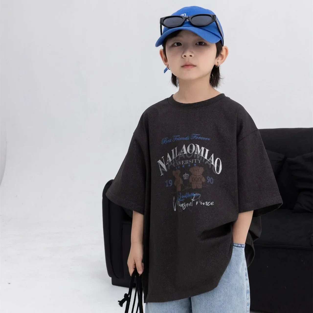 

Boys Summer T-shirt Korean 2024 New Summer Boys Printed T-shirt Childrens Fashion Half Sleeved Top Trendy Kids Wear