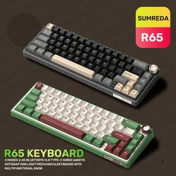 SR65 Mini Gaming Mechanical Keyboard 67Key 2.4G Wireless Bluetooth Gamer Keyboard TYPE-C Wired RGB Hotswap Non-contact keyboard
