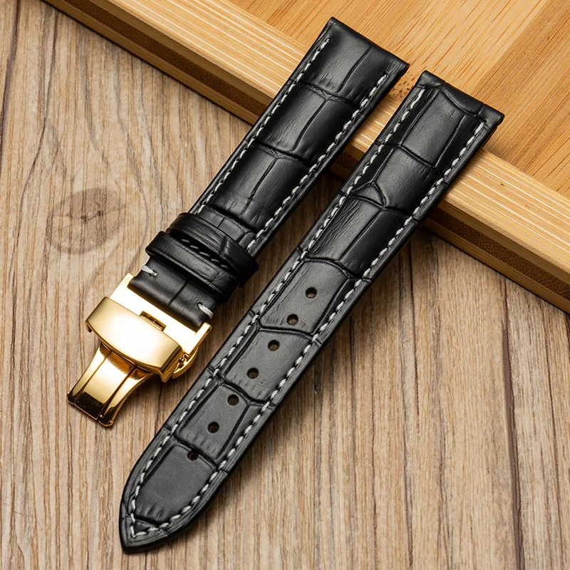 Luxurious Genuine Calfskin Leather Watch Strap with Butterfly Buckle - Available in Multiple Sizes