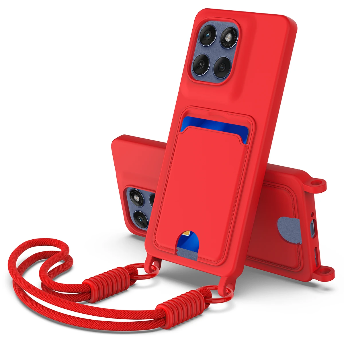 Lanyard Rope Phone Case with Silicone Card Holder and Fall Prevention Cover