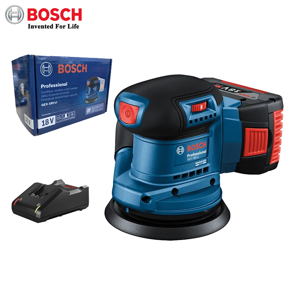 Bosch draadloze willekeurige baan schuurmachine gex 185 li borstelloze motor excentrische schuurmachine 18v lithium batterij machine polijstmachine| | - AliExpress