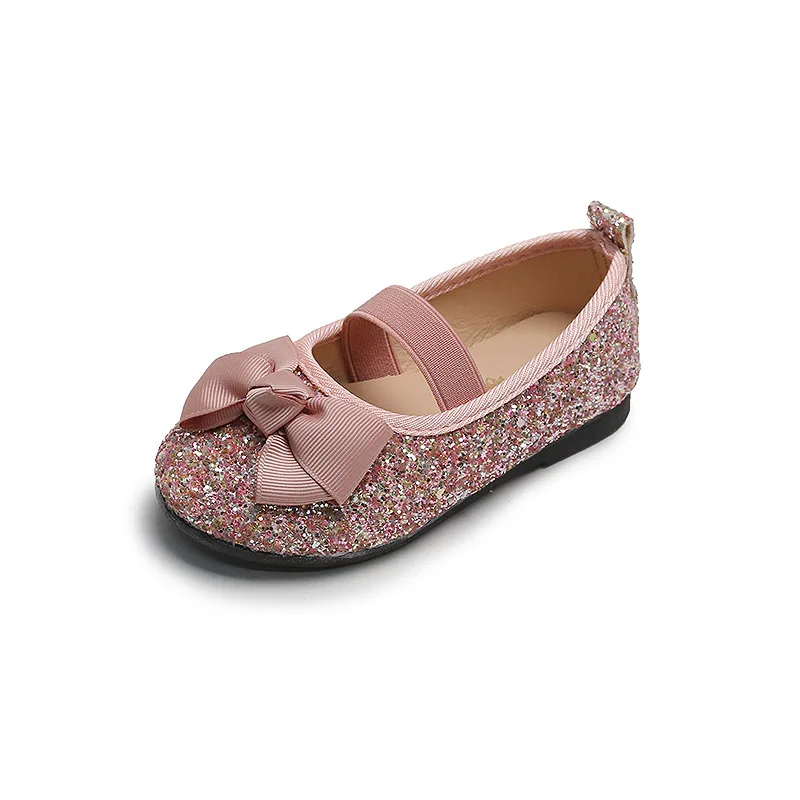 Bling Princess Shoes Fashion Spring Girls Shoes Flat Glitter Bowtie Children Flats Kids Shallow Baby Single Toddlers