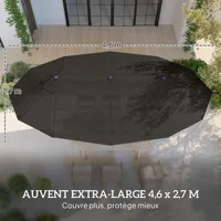 Outsunny Parasol de jardin exterieur parasol double rectangulaire 4,6L x 2,7l x 2,4H m avec ouverture fermeture manivelle, sacs de lestage et base inclus, pour balcon, piscine, gris 4