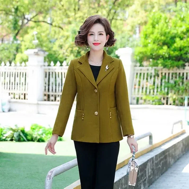 Middle-aged And Elderly Fashion Woolen Coat Ladies Short Western-style Suit Collar Autumn And Winter Leisure  Woolen Coat Womens