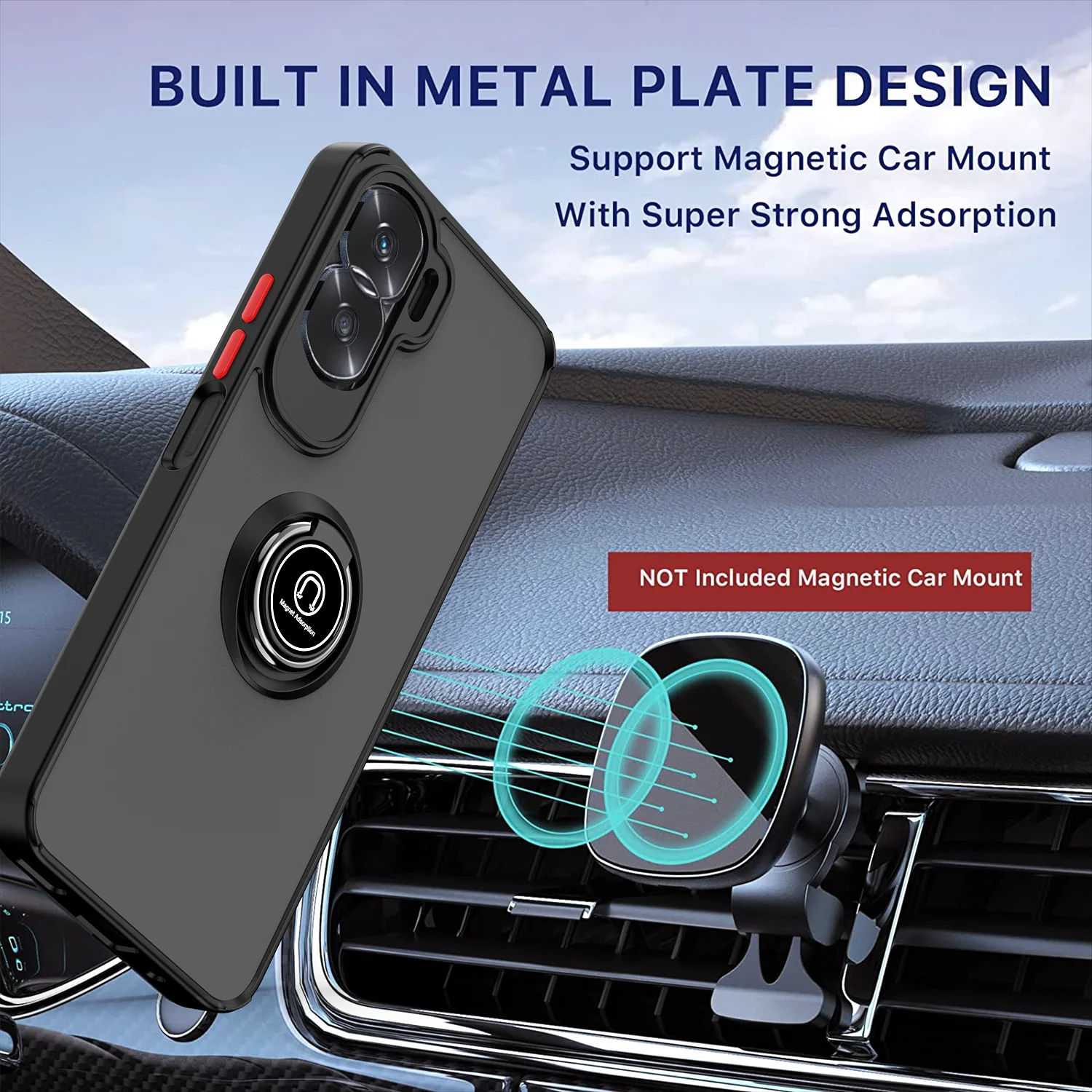 Enhanced Shockproof Armor Case with Matte Hard Back and Ring Stand Holder
