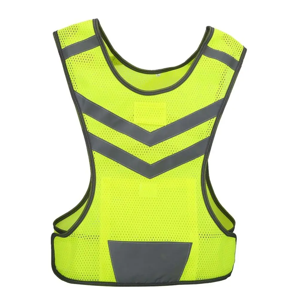Cycling Reflective Clothing Green Reflective Clothes No Sleeve One Size With Strips Safety Vest Construction