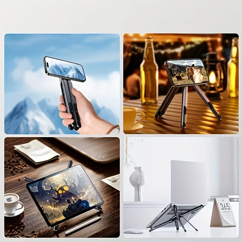 자석 베이스와 8단계 높이 조절 기능이 있는 알루미늄 합금 휴대폰 및 노트북 스탠드, 아이패드 및 휴대폰에 적합