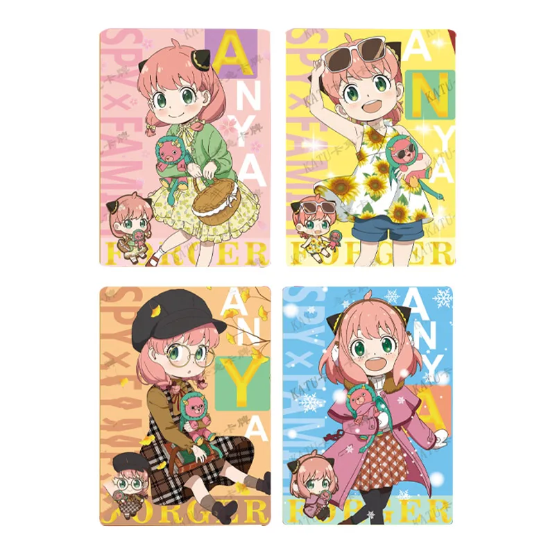 

4Pcs Anime Spy-Family Anya Forger Four Seasons Diy Acg Collection Card Refraction Color Flash Birthday Gift Anime Peripherals