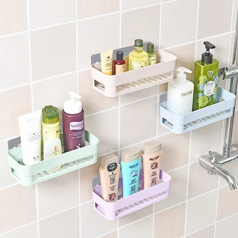 แคดดี้อาบน้ําพลาสติกท่อระบายน้ําRack Multiติดผนังห้องน้ําชั้นวางของSelf-Adhesive Shower Organizerอุปกรณ์ 1