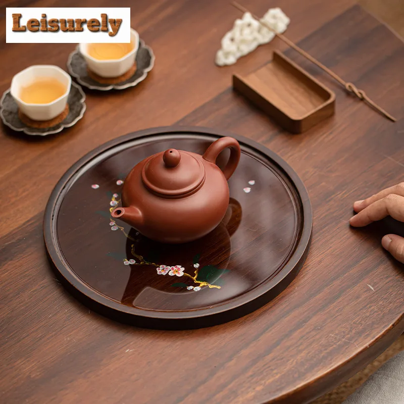 Hand-painted Bamboo Tea Tray Zen Dessert Candy Tray Coffee Storage Board Organizers Desk Dishes for Serving Teaset Accessories