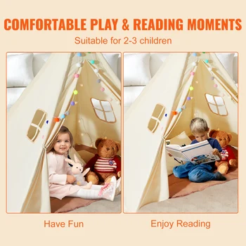 VEVOR Kids Play Tent Teepee Tent for Kids 1-5 Years Old Tent for Kids with Windows for Indoor and Outdoor Toddler Tent 6