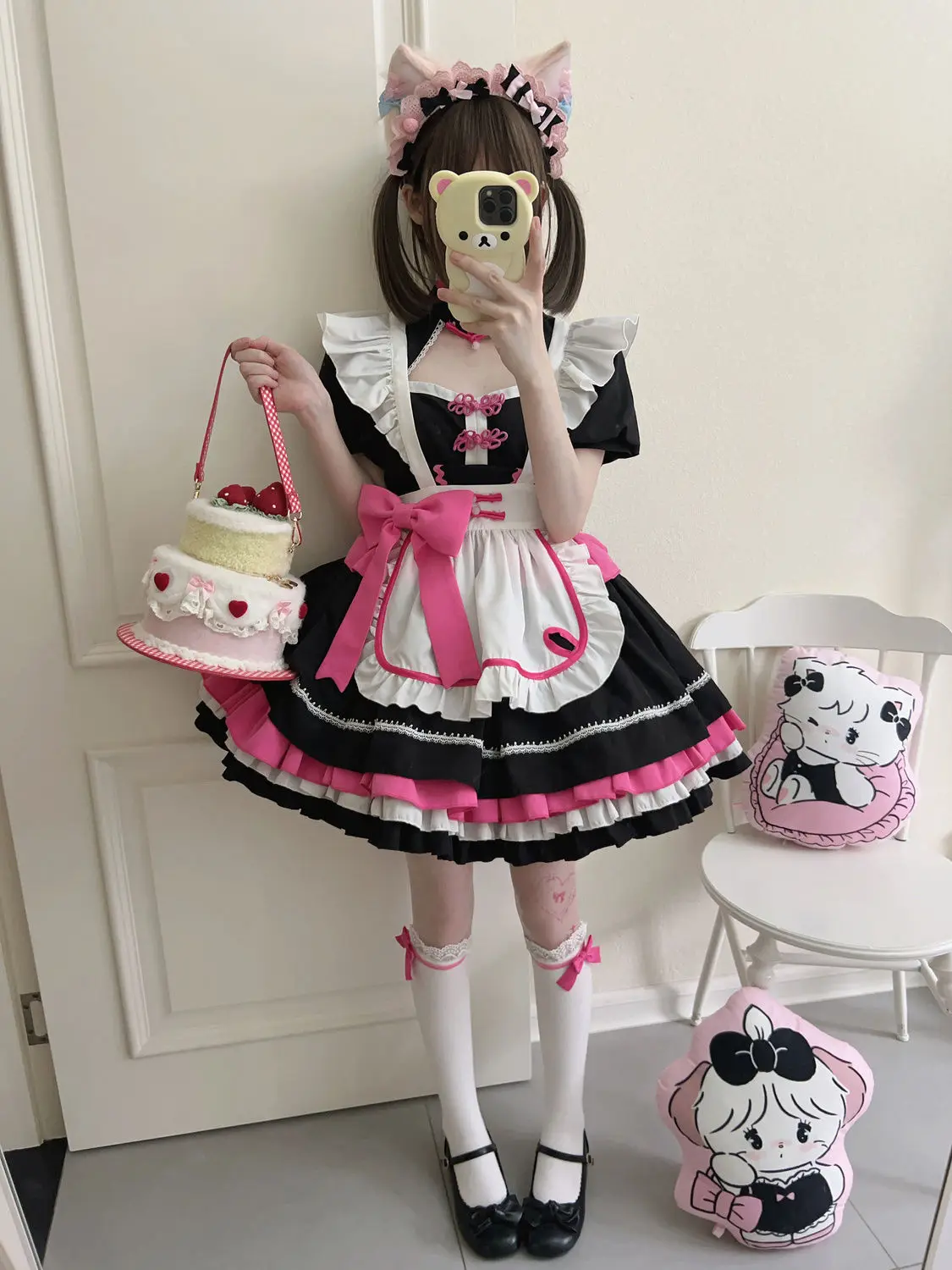 Kawaii Lolita Blue Maid Dress Japanese Sweet Women Kawaii Dress Role Play Costume Halloween Party Cosplay Short Sleeved Clothing
