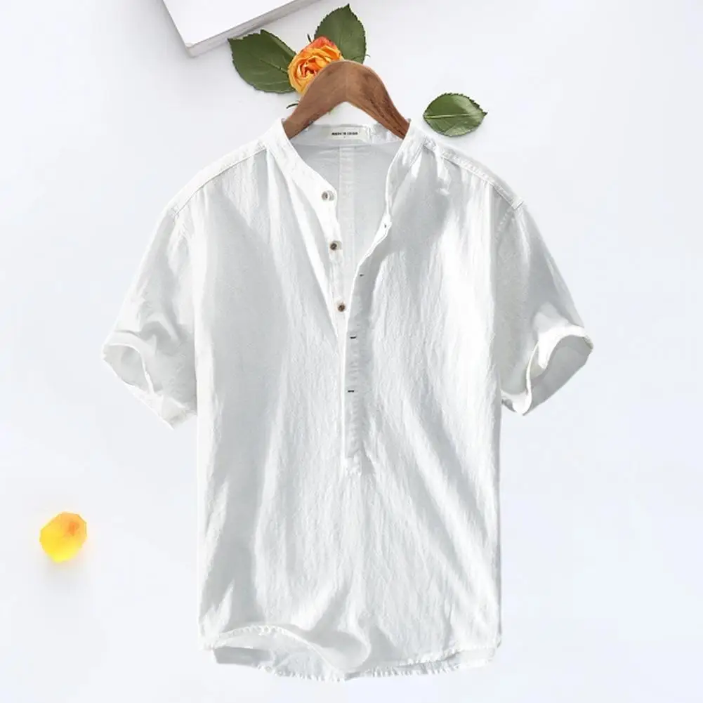 

Shirt Top Short Sleeve Summer Shirt Pure Color Thin Style Men Shirt