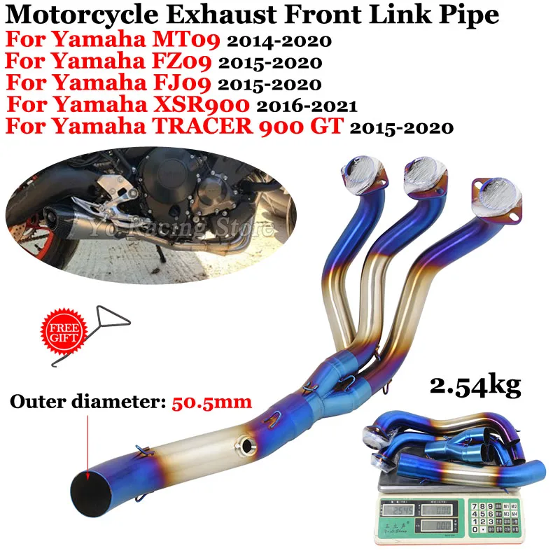 Per Mt-09 Fz-09 Xsr900 Sistema Di Scarico Completo Tubo Di Collegamento Anteriore In Acciaio Inossidabile 51Mm Per Yamaha 2014-2021 Fj09 Mt Mt09 Trace