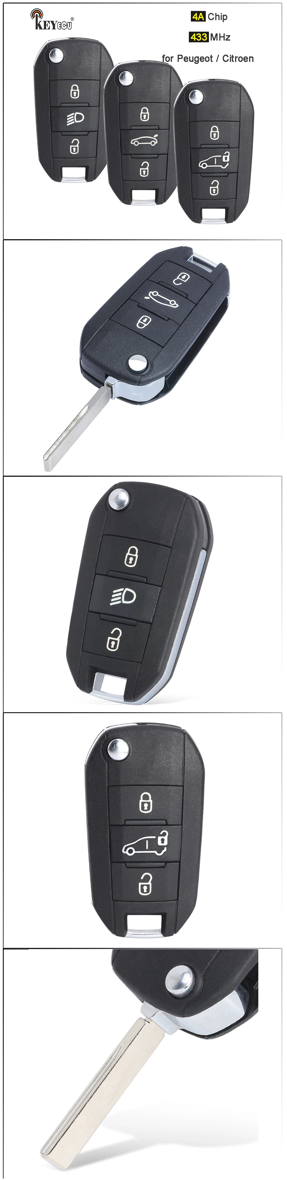 Keyforkess 433MHz ID46 Chip CE0536 / CE0523 Modello RemoteKey Fob 3 Pulsante HU83/ VA2 Lama per Peugeot 807 407 308 307 207 CC di Esperti - Sfeb8785e91084caa92eac36969311fb5p