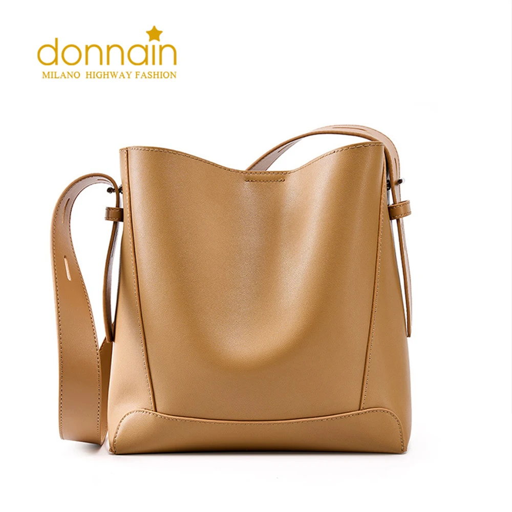 

DONNAIN Shoulder Crossbody Women Bags Cowhide Leather Large Capacity Commuter Bucket Tote Bag Adjustable Female Square Bags