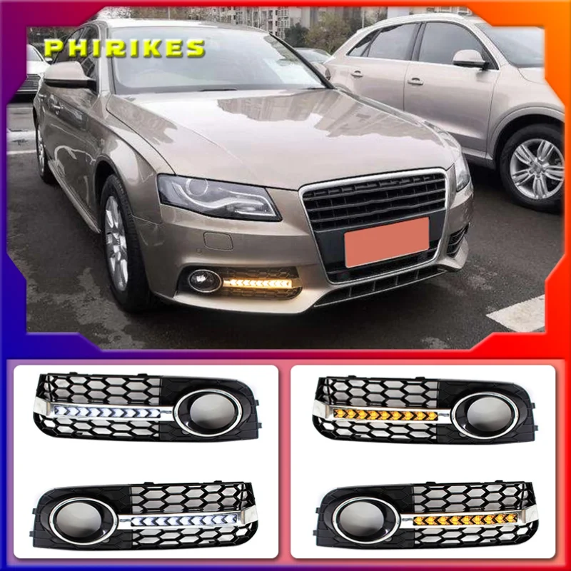 

LED Fog Light Grill Front Bumper Center Lower Grille Cover Grilles Daytime Running Lamp For Audi A4 B8 2009-2011