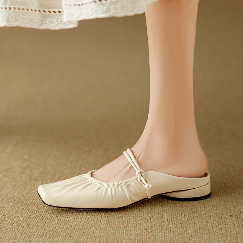 Crystal Square Clamp Toe Women Slippers with Thin Low Heels for Summer Parties main image 1