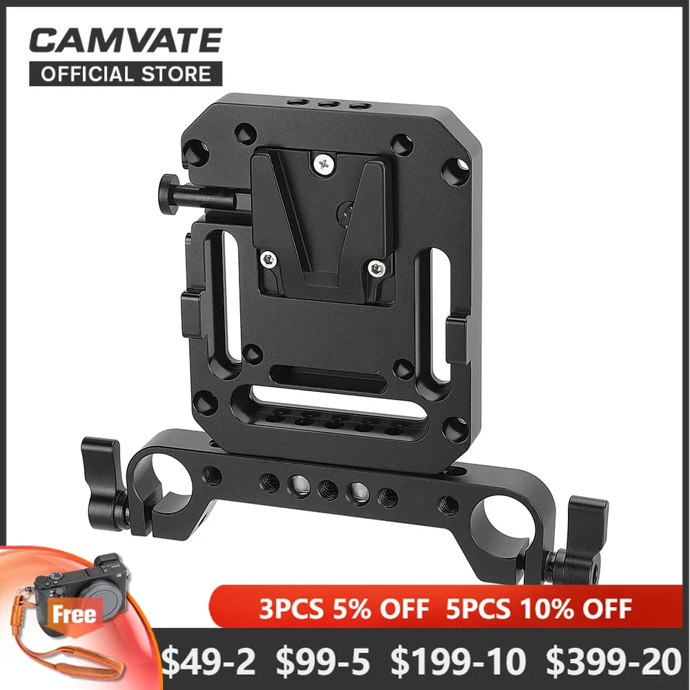 

CAMVATE Mini V-Lock Quick Release Mount Female Adapter With VESA Mount & 19 mm Double Rod Clamp For DSLR Camera Battery Mounting