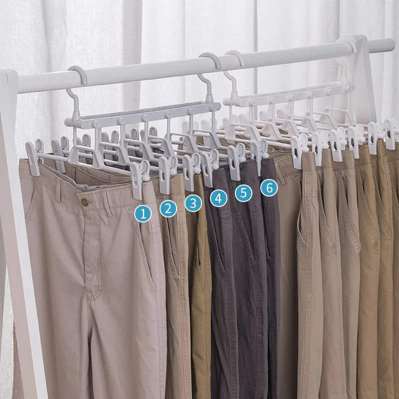 Folding Trouser Rack Multi-Functional Multi-Layer Clothes Hanger Household Non-Marking Non-Slip Magic Trouser Clip Wardrobe Stor 5